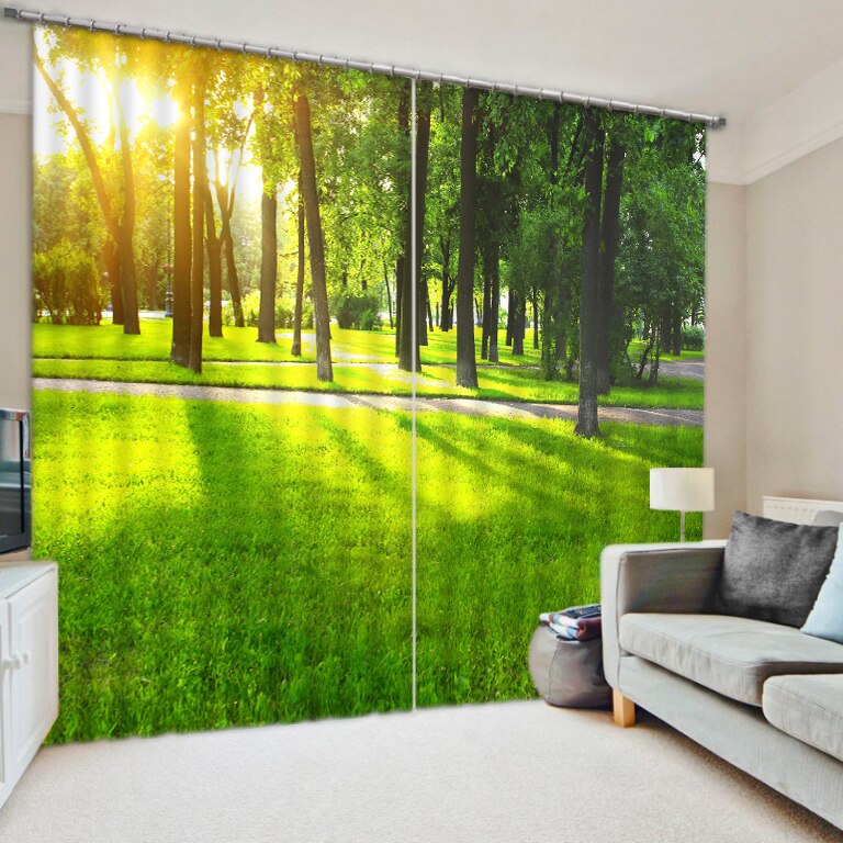  ??Ÿ    ũ   ǳ ħ  3D Ŀư/European style Customize buyer size green forest scenery Bedding room 3D Curtains